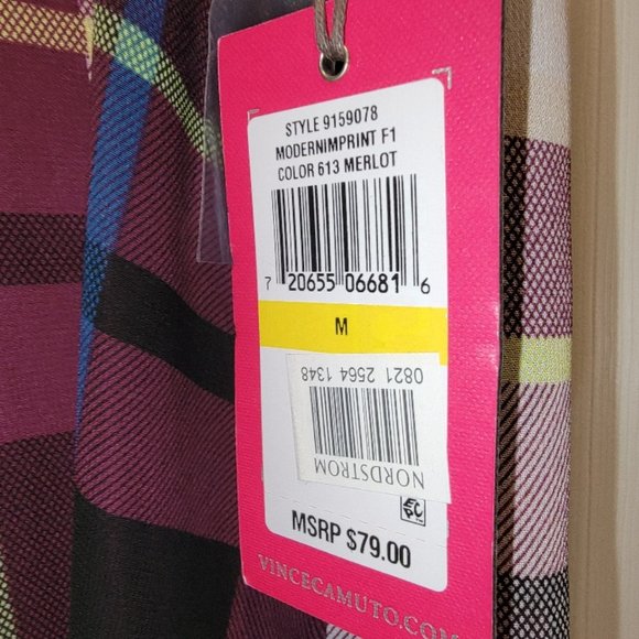 Vince Camuto Sleeveless Pleated-Neck Plaid Blouse NWT Women's M - Picture 5 of 7